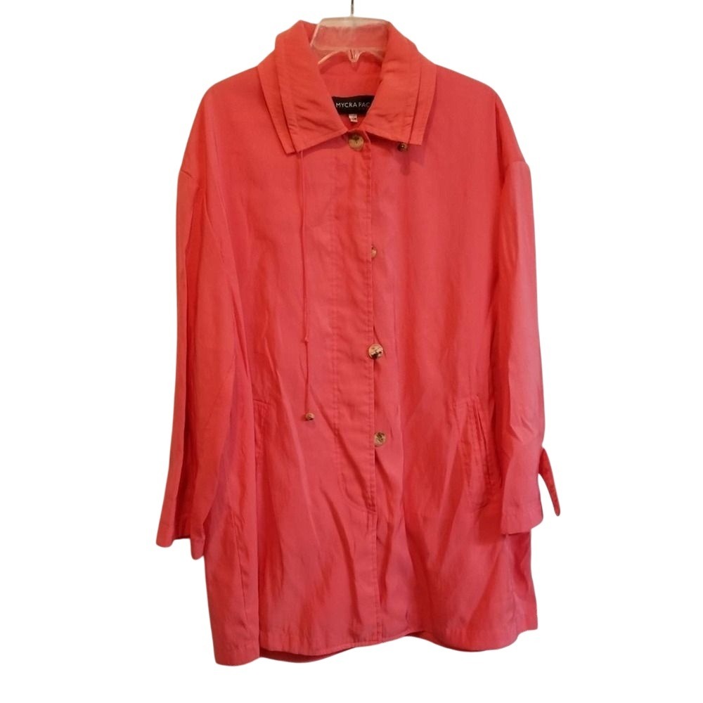 Mycra Pac Now Coral Pink Button Front Lightweight Rain Coat Jacket S/M